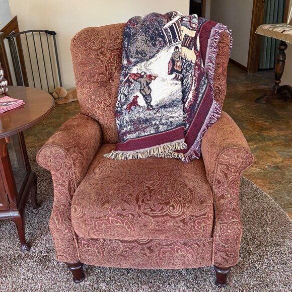 Goodwin Weavers Winter Farm Scene Tapestry Throw Blanket Sleigh Cotton Woven USA - Picture 4 of 7